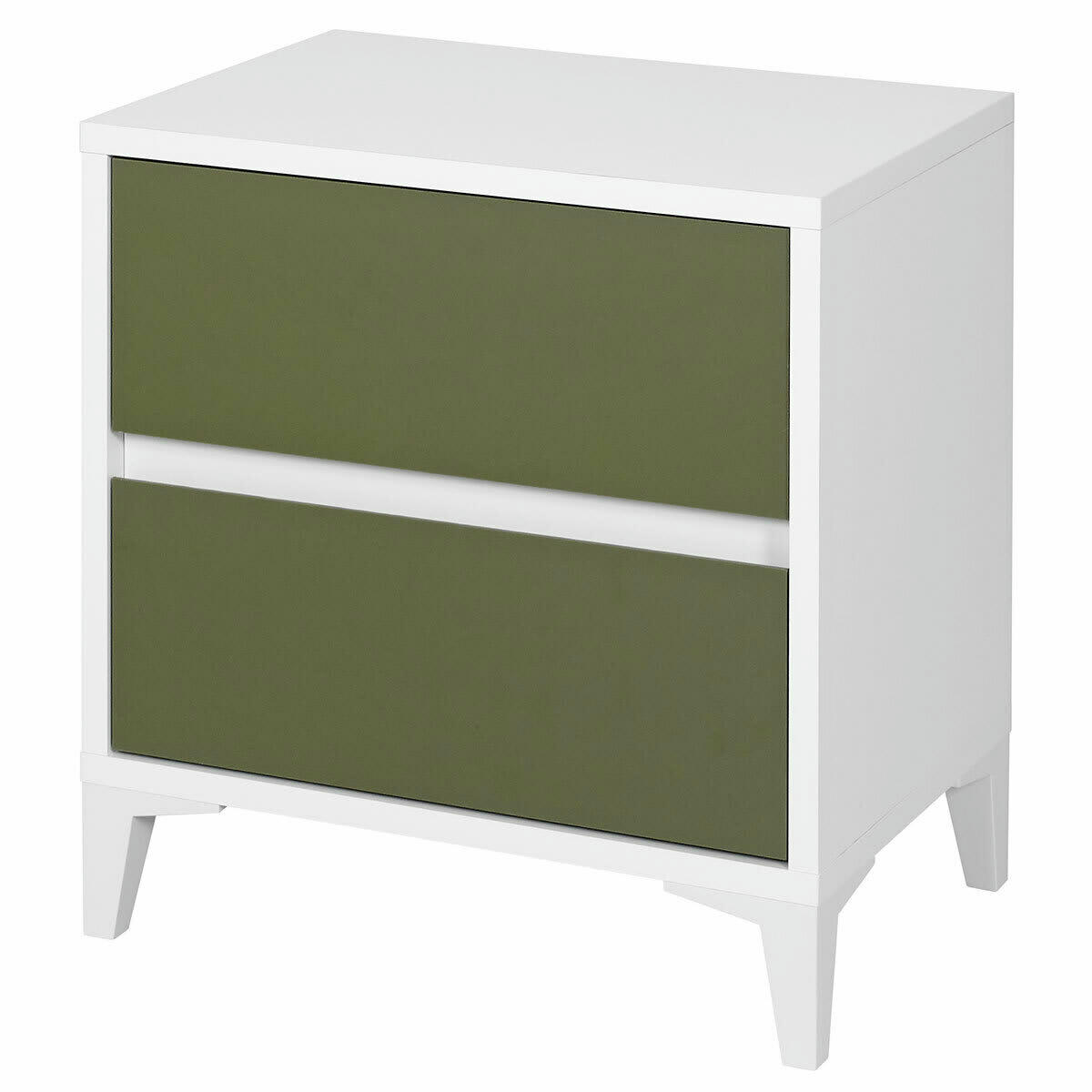 KIRA - Chevet 2 tiroirs effet bois blanc et vert