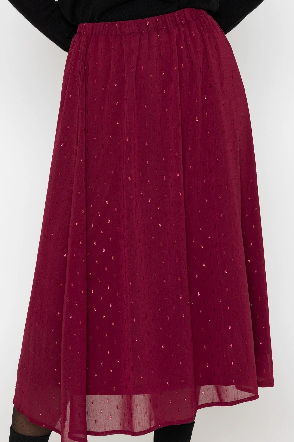 Burgundy Lurex Midi Skirt