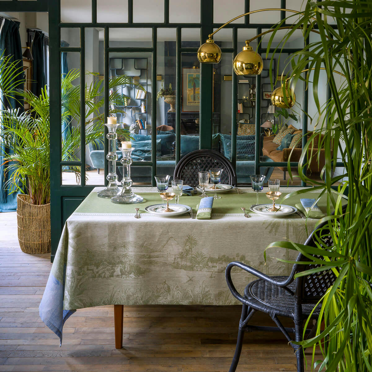 CROISIÈRE SUR LE NIL - Nappe en lin palmier 175 x 320