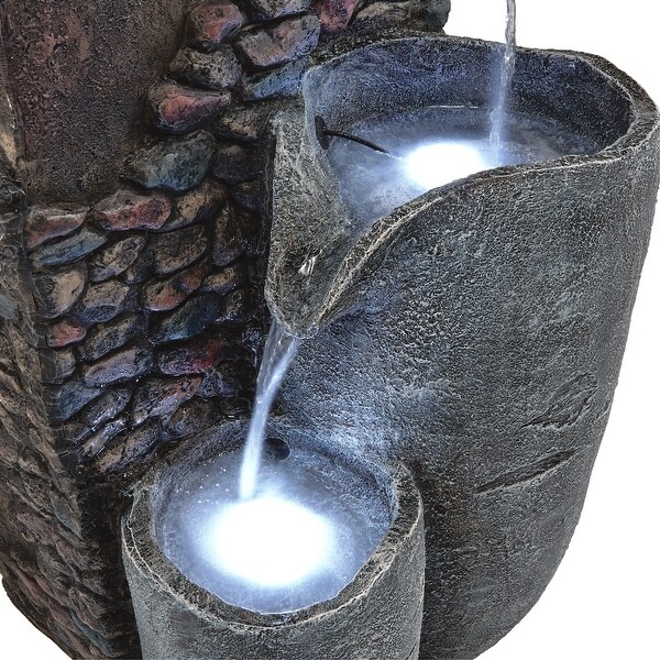 Alpine Corporation 42" Tall Outdoor 4 Tier Stone Bowl Fountain with LED Lights