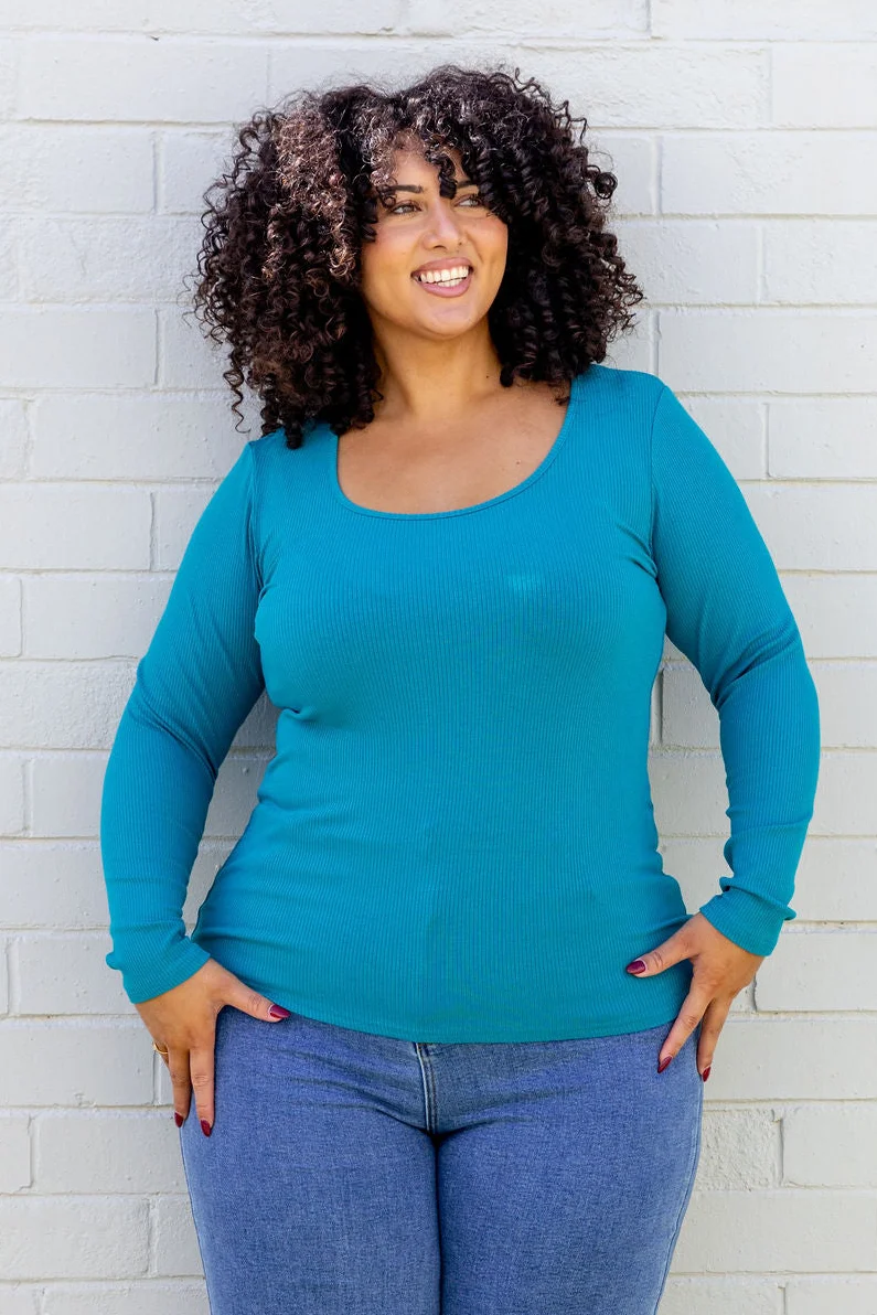 Billi Long Sleeve Rib Tee in Teal
