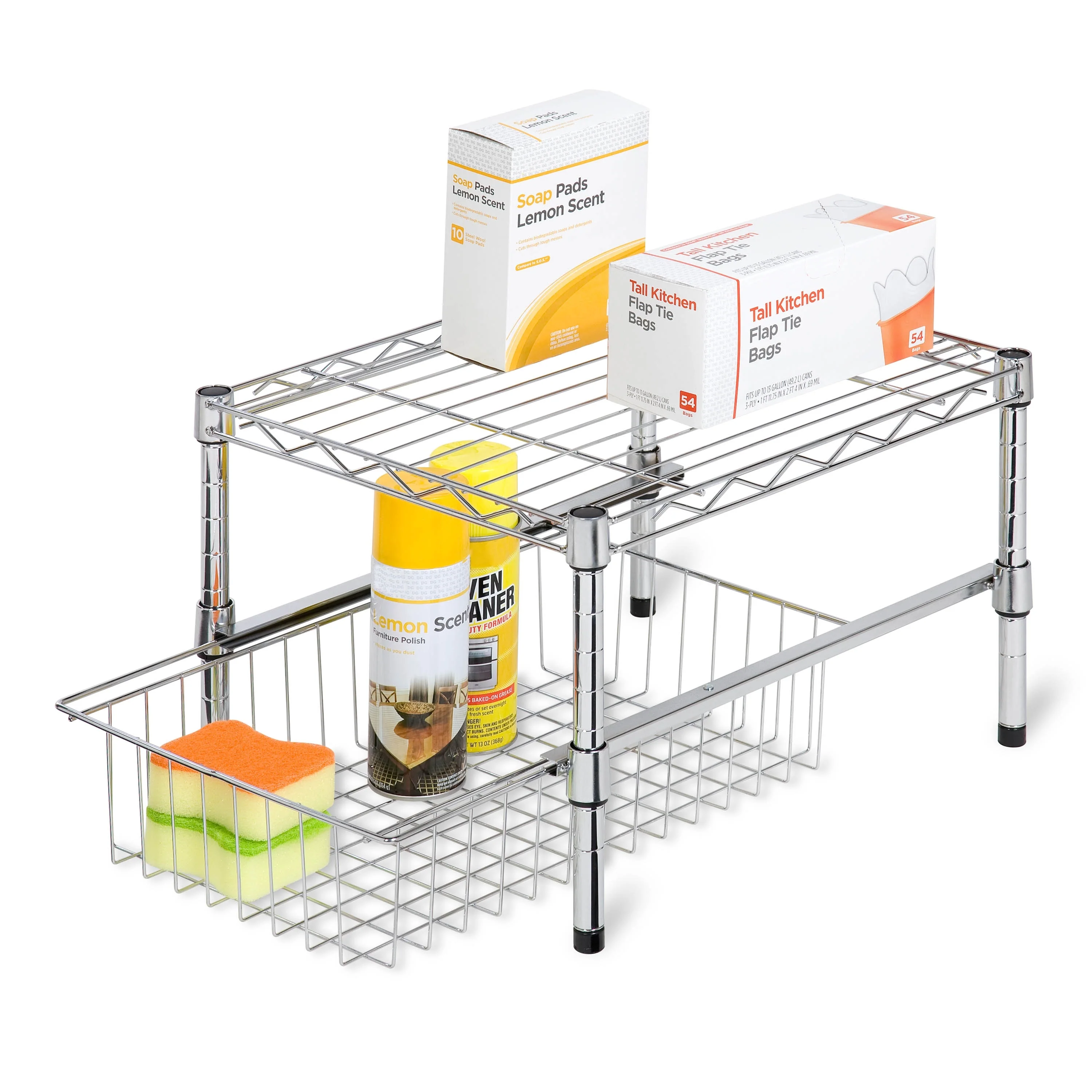 Honey-Can-Do Chrome Cabinet or Sink Organizer with Basket and Shelf