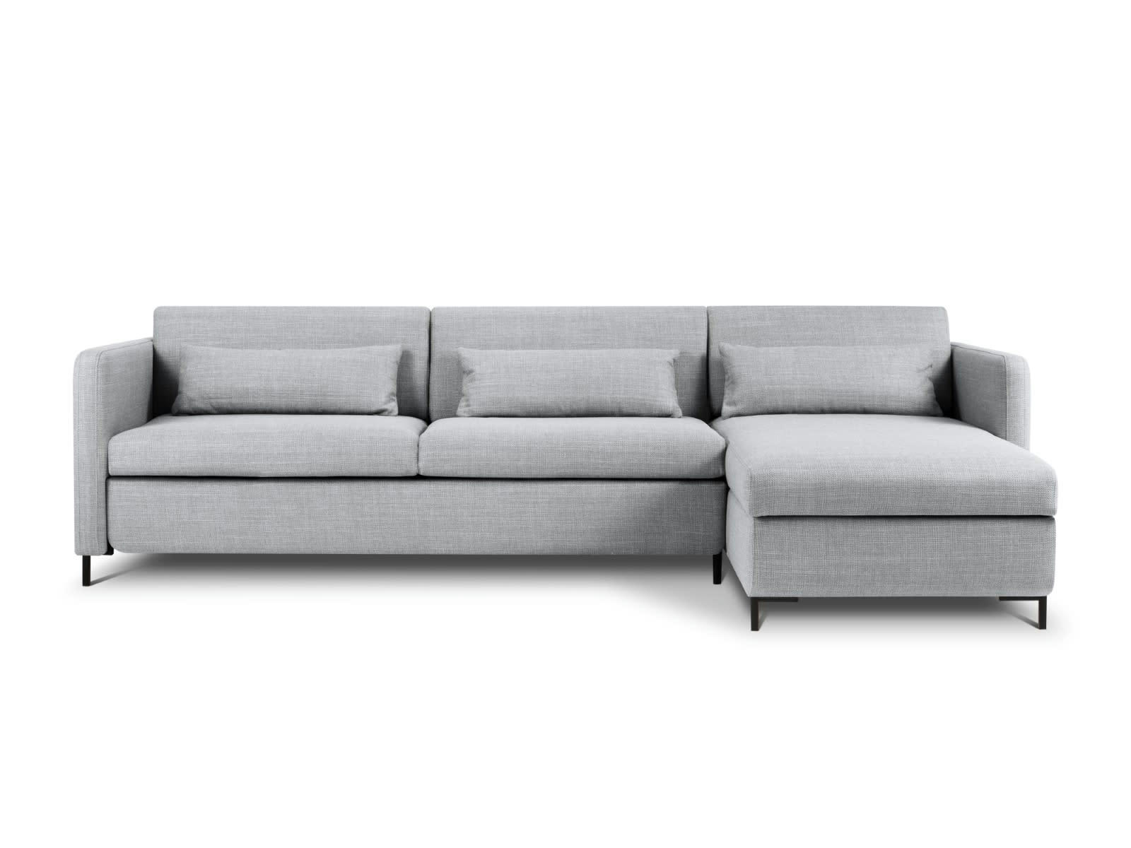 YANIS - Canapé D'Angle Droit Conv. Coffre 5 places en Tissu Struct. Gris Clair