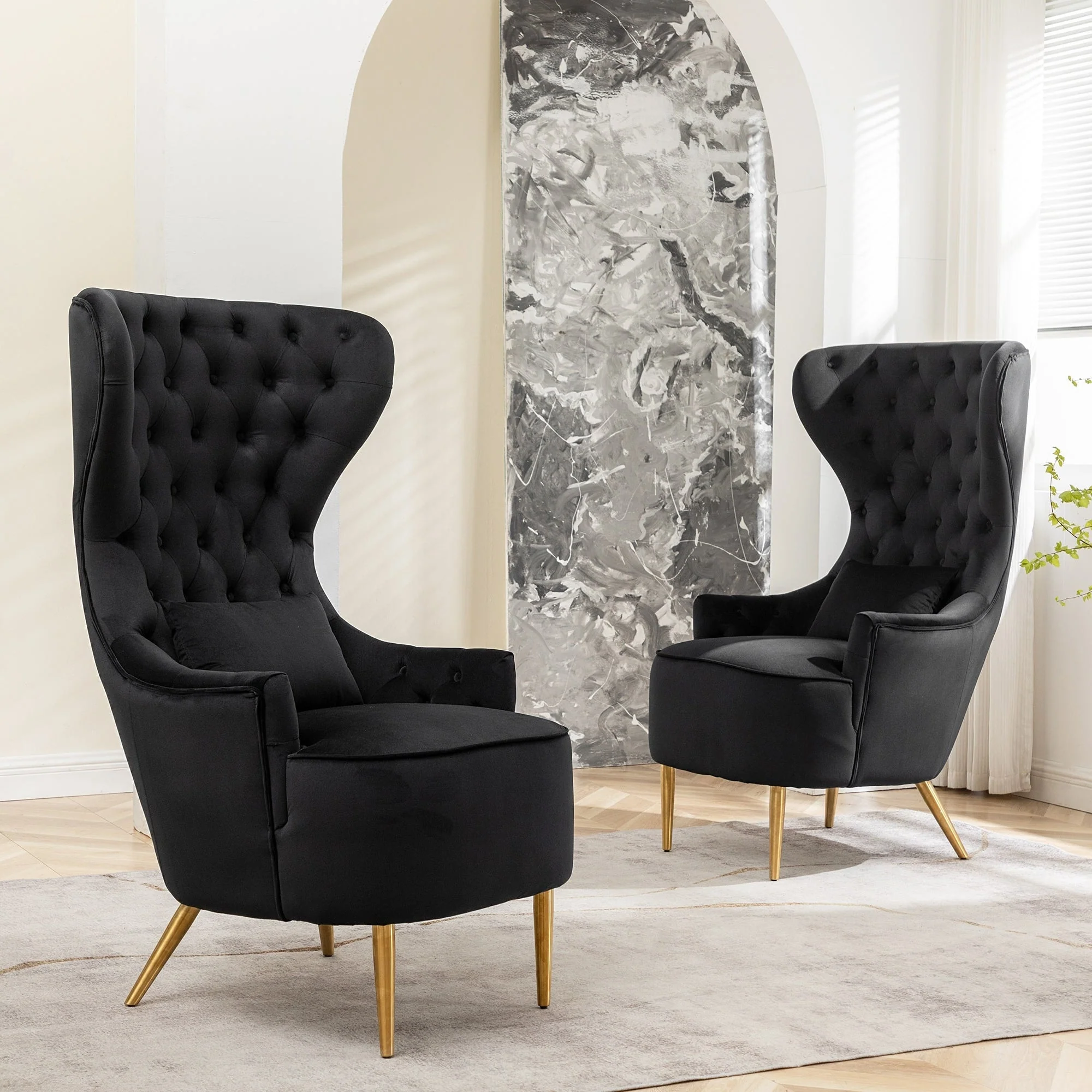 KINWELL Tufted High Wingback Accent Chairs Velvet Armchairs, Set of 2