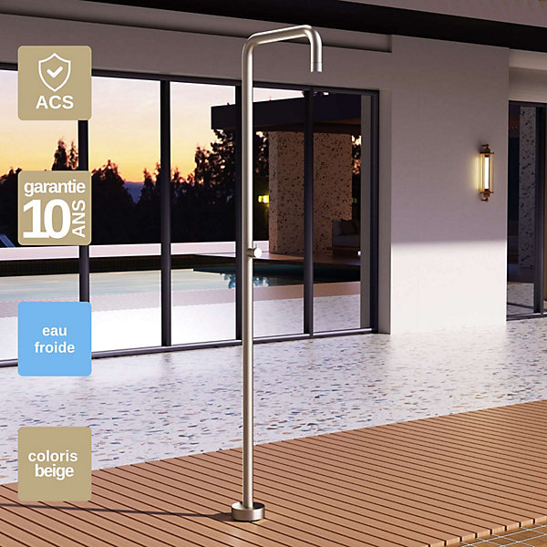 Douche de piscine Phoénix en Acier Inox 316 Gris Cobalt - Solaire - Tête 25x25cm - Corps 20x20cm- H.2,21m - POOLIMEX