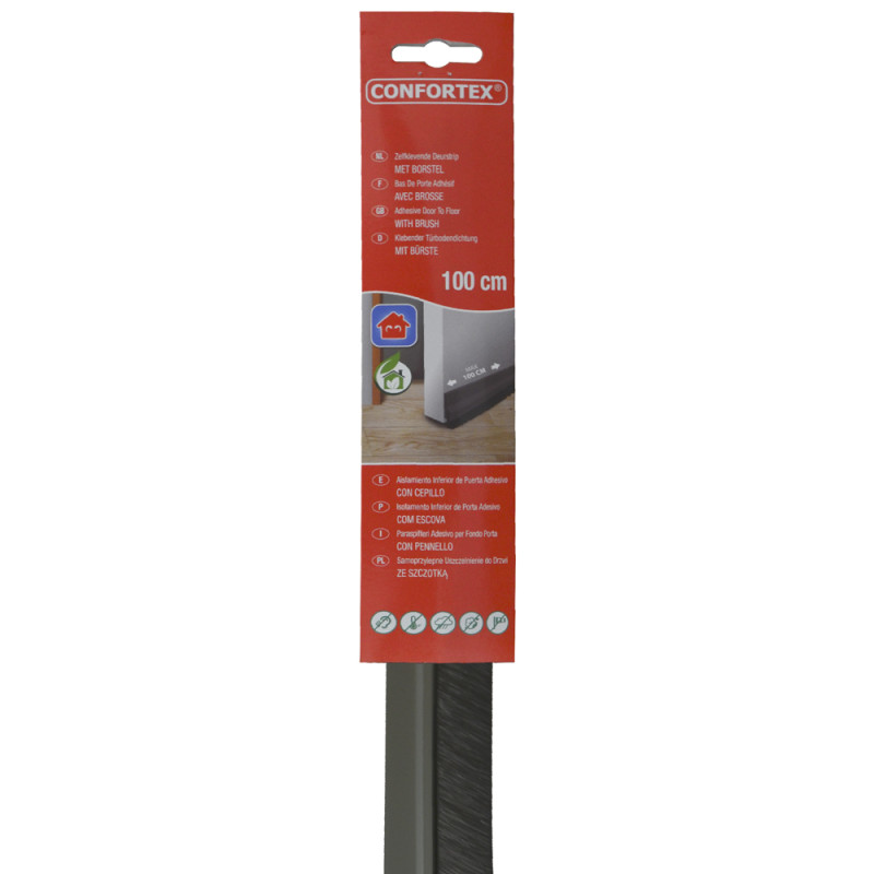 Bas de porte rigide adhésif avec brosse gris 100 cm CONFORTEX