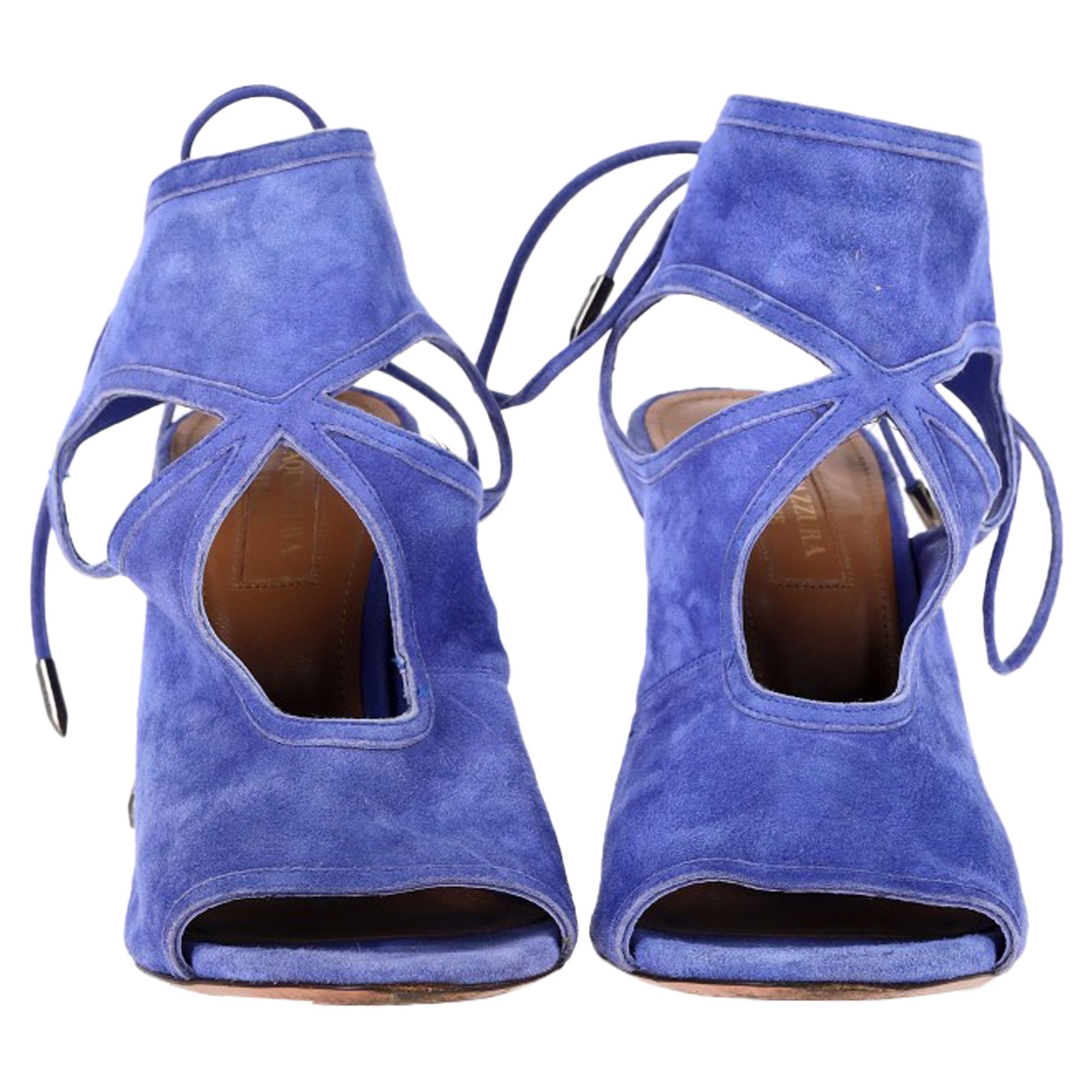 Aquazzura Preloved Sexy Thing Cutout Sandal Heels in Blue Suede