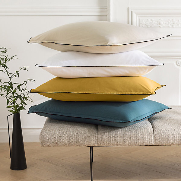 Lot de 2 taies d'oreiller unies en coton finition bourdon 50x70cm