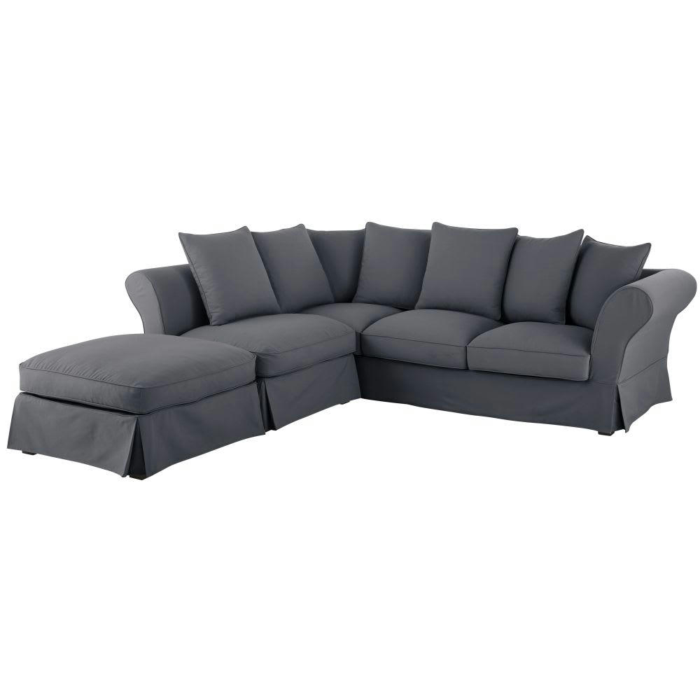 Roma - Housse de canapé d'angle convertible 6 places (matelas 12 cm) gris ardoise
