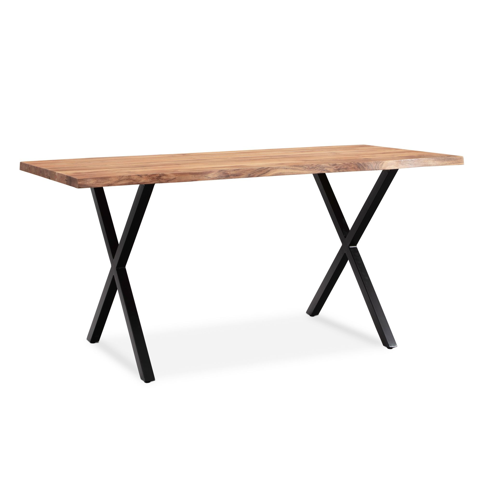 Stół Jadalniany 140 cm Drewno Lite Akacjowe Metal Czarny Krawędź drzewa