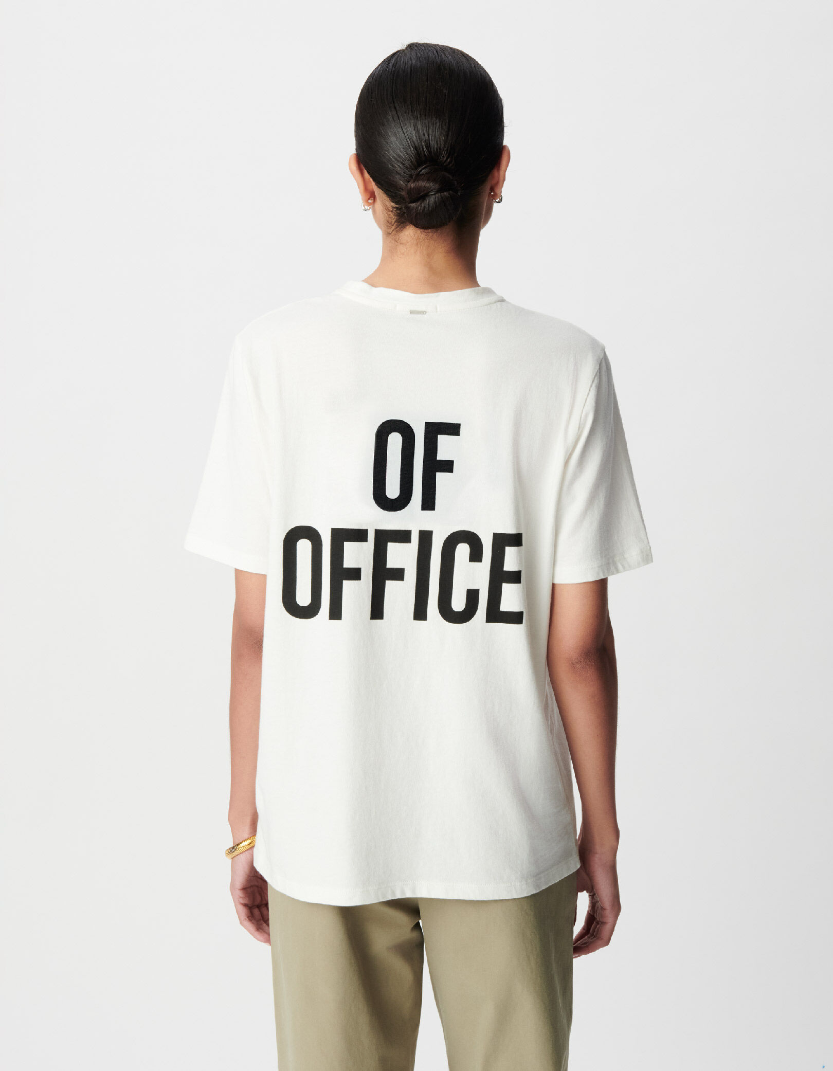Tee-shirt col rond blanc coton bio message dos Femme
