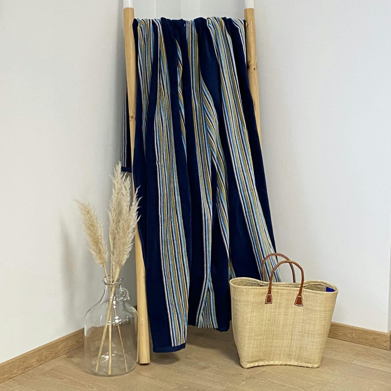 PLAGE - Serviette de plage éponge velours Jacquard Mil-marine 140x180 400g/m²