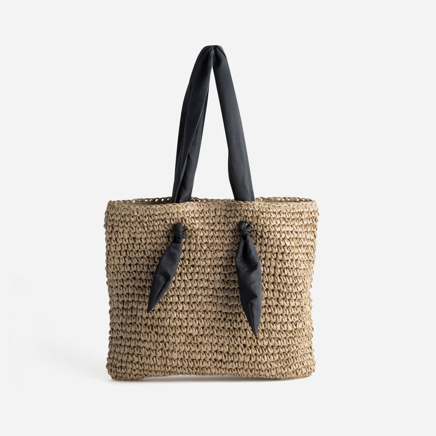 Cabas beige paille papier anses-foulard