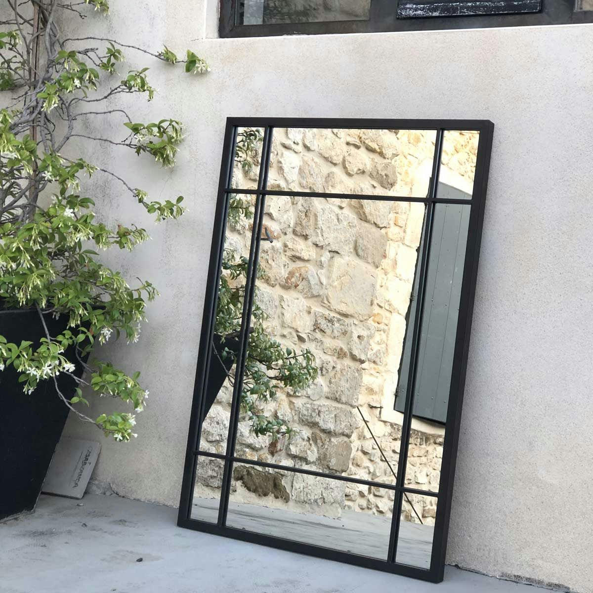 WALLIS - Miroir Art Déco rectangulaire en métal noir 97 x 67 cm