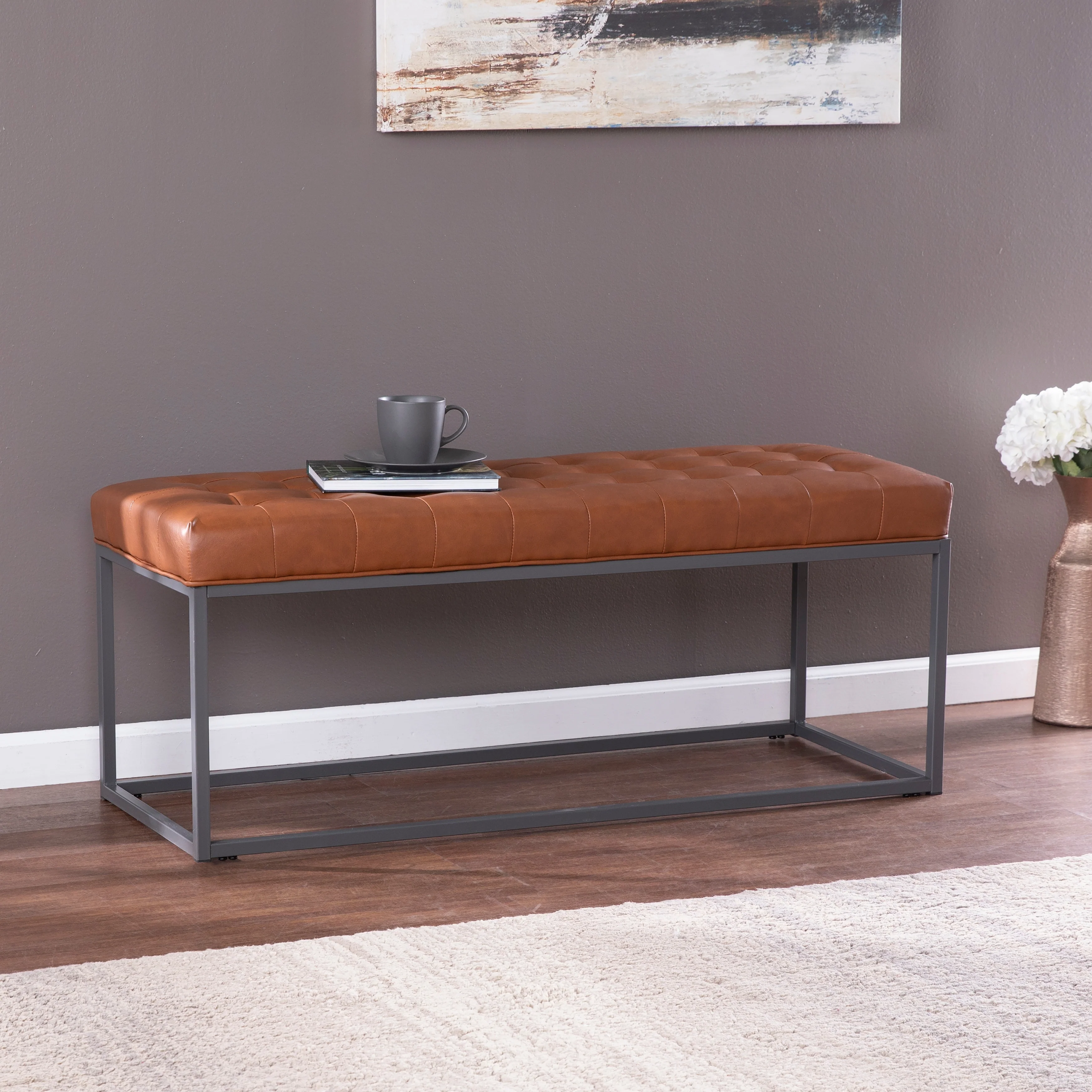 Healy Teal Faux Leather Tufted Bench