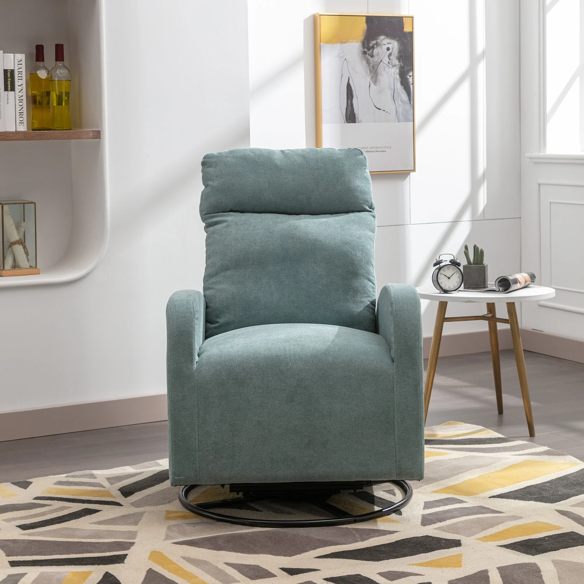 Light Blue Modern 26.77 High Back Upholstered Swivel Glider Chair with One Left Bag