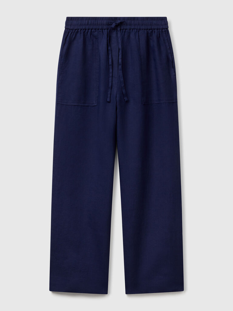 Trousers in pure linen with elastic