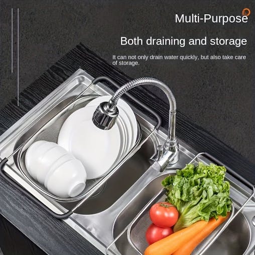 NNETM Adjustable Stainless Steel Sink Colander Rack