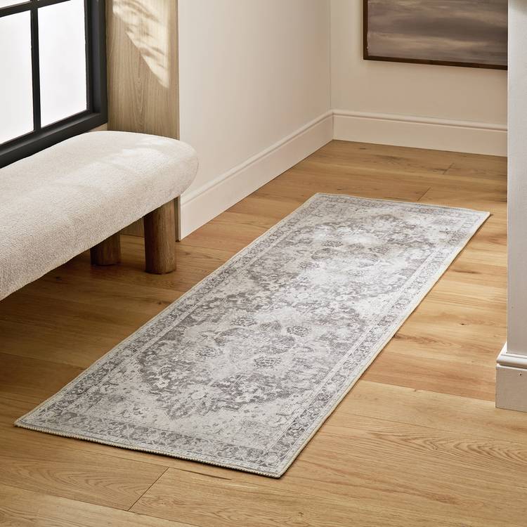 Habitat Vintage Effect Grey Flatweave Runner - 66X200cm