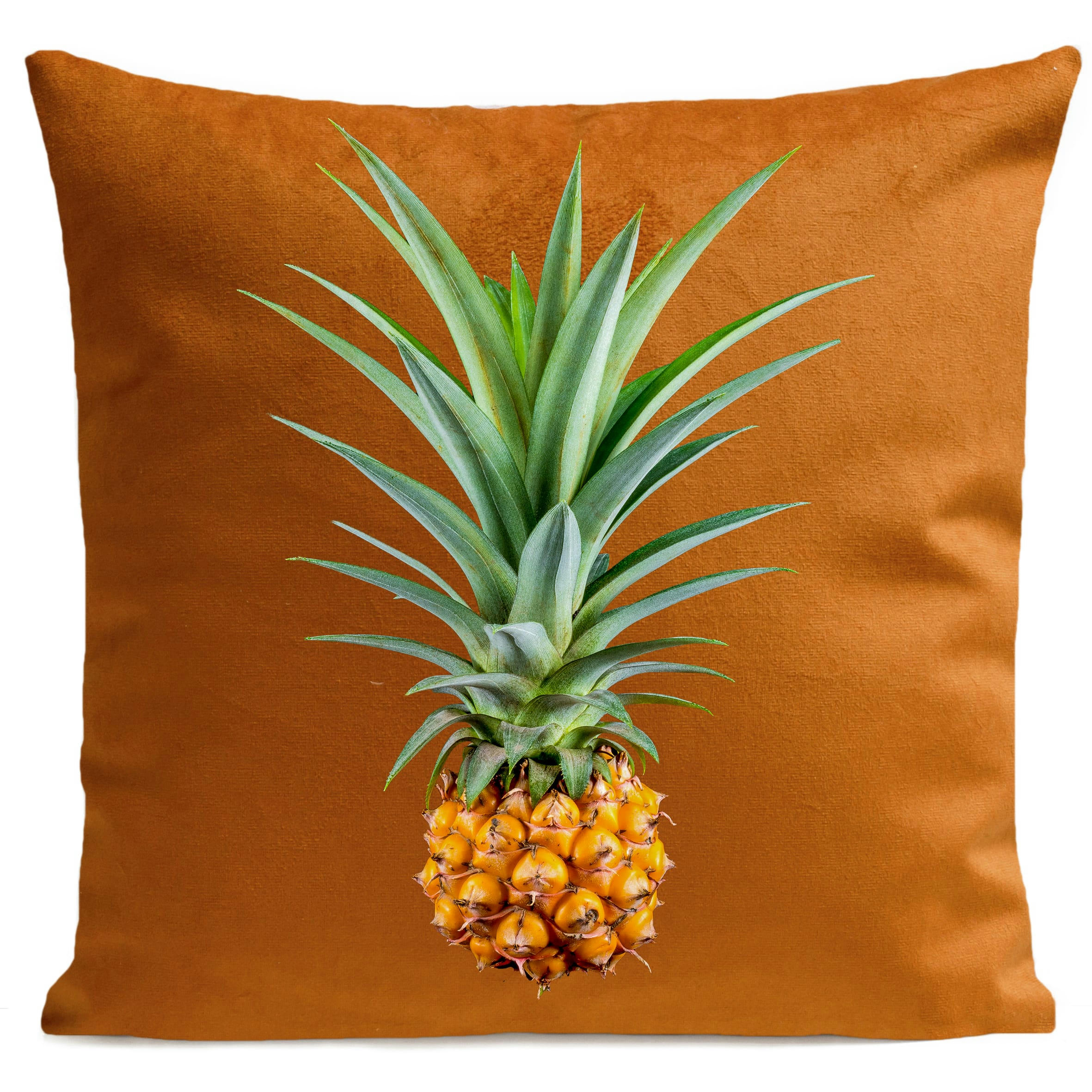 - Coussin ananas fruit suédine orange 40x40cm
