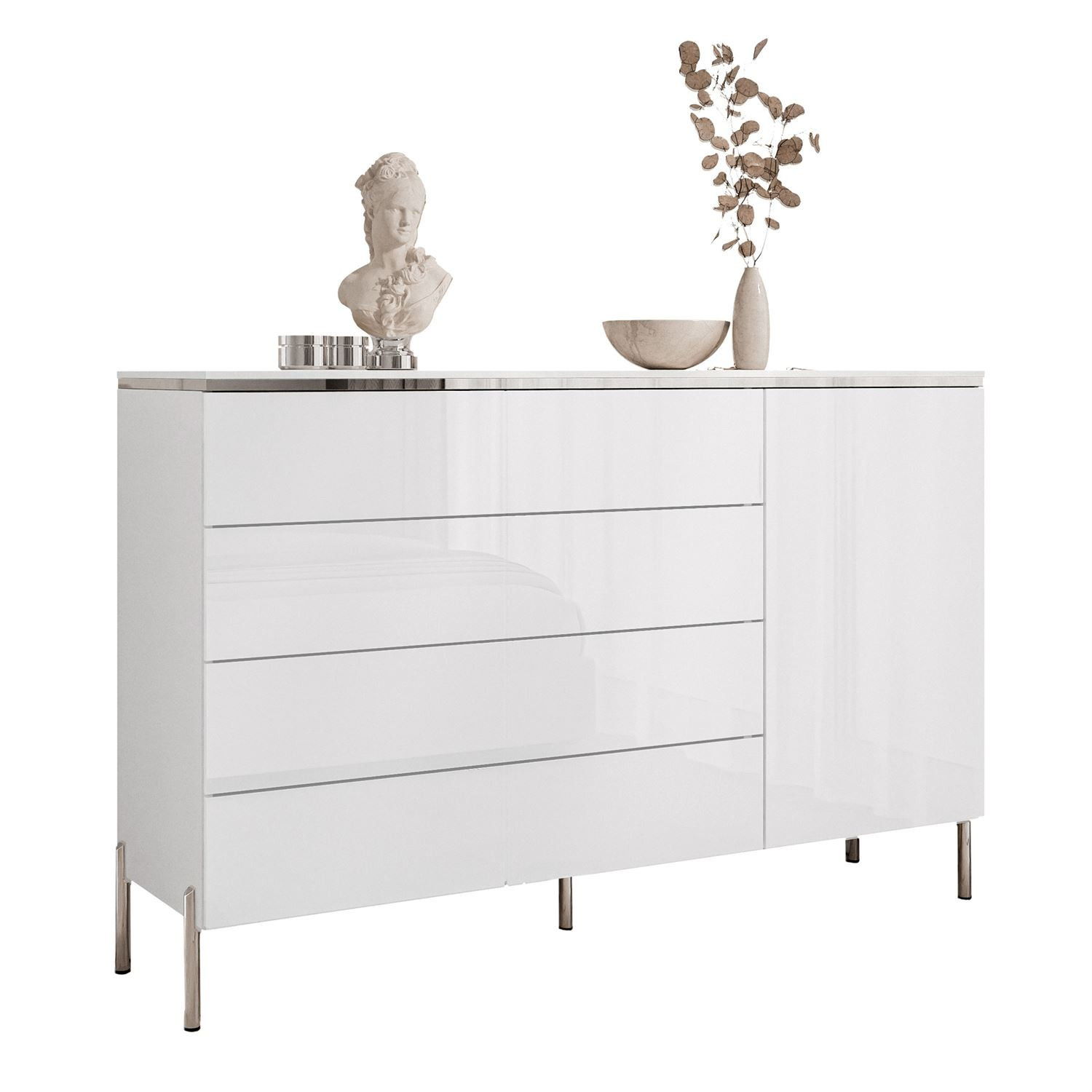 Komoda AURORA SILVER 4S1D, nóżki proste srebrne