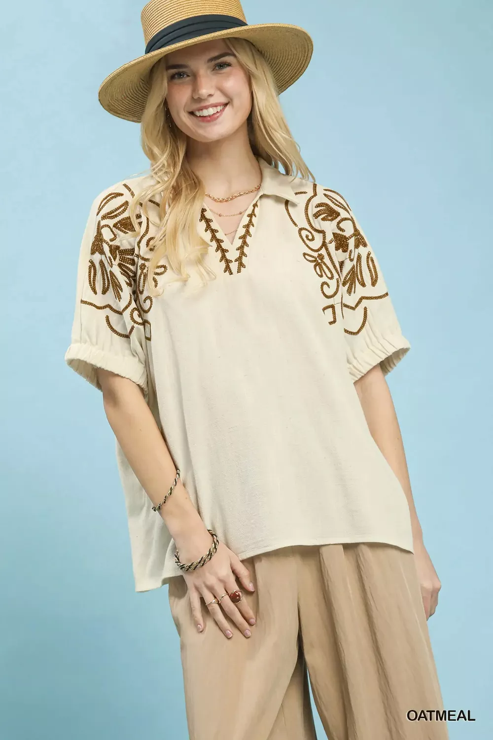 Floral Embroidered Sleeve Blouse