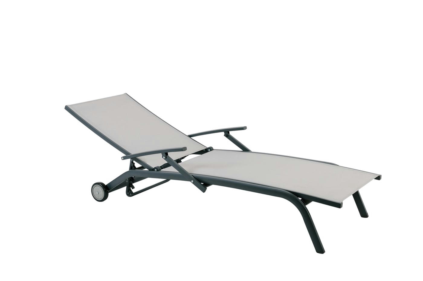 RIO - Transat multi-positions à roulettes aluminium et texaline gris clair