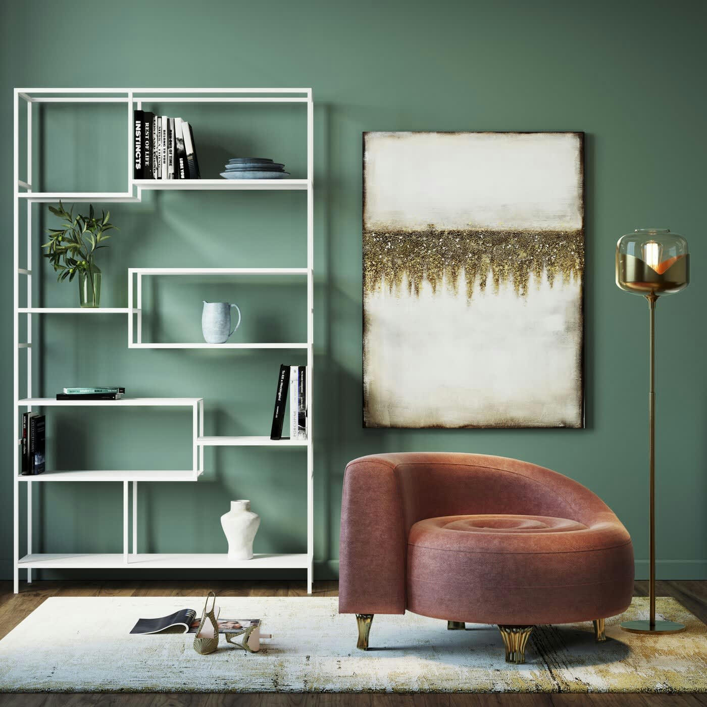 LOFTY SNAKE - Fauteuil en velours rose et acier doré