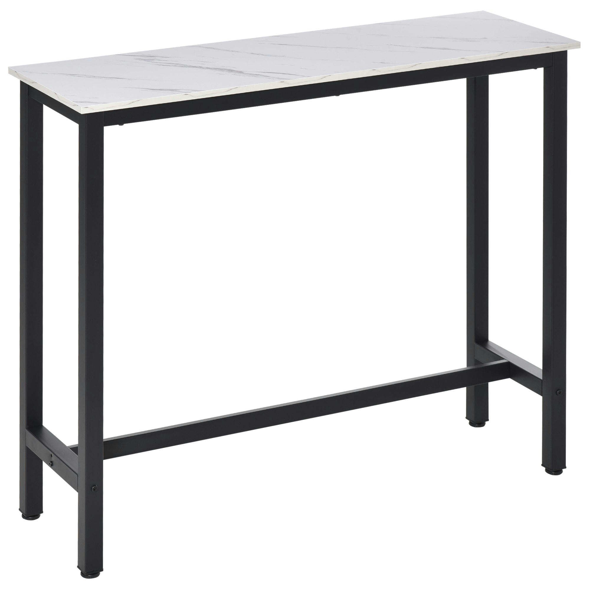 - Table de bar 100H cm châssis acier noir plateau aspect marbre blanc