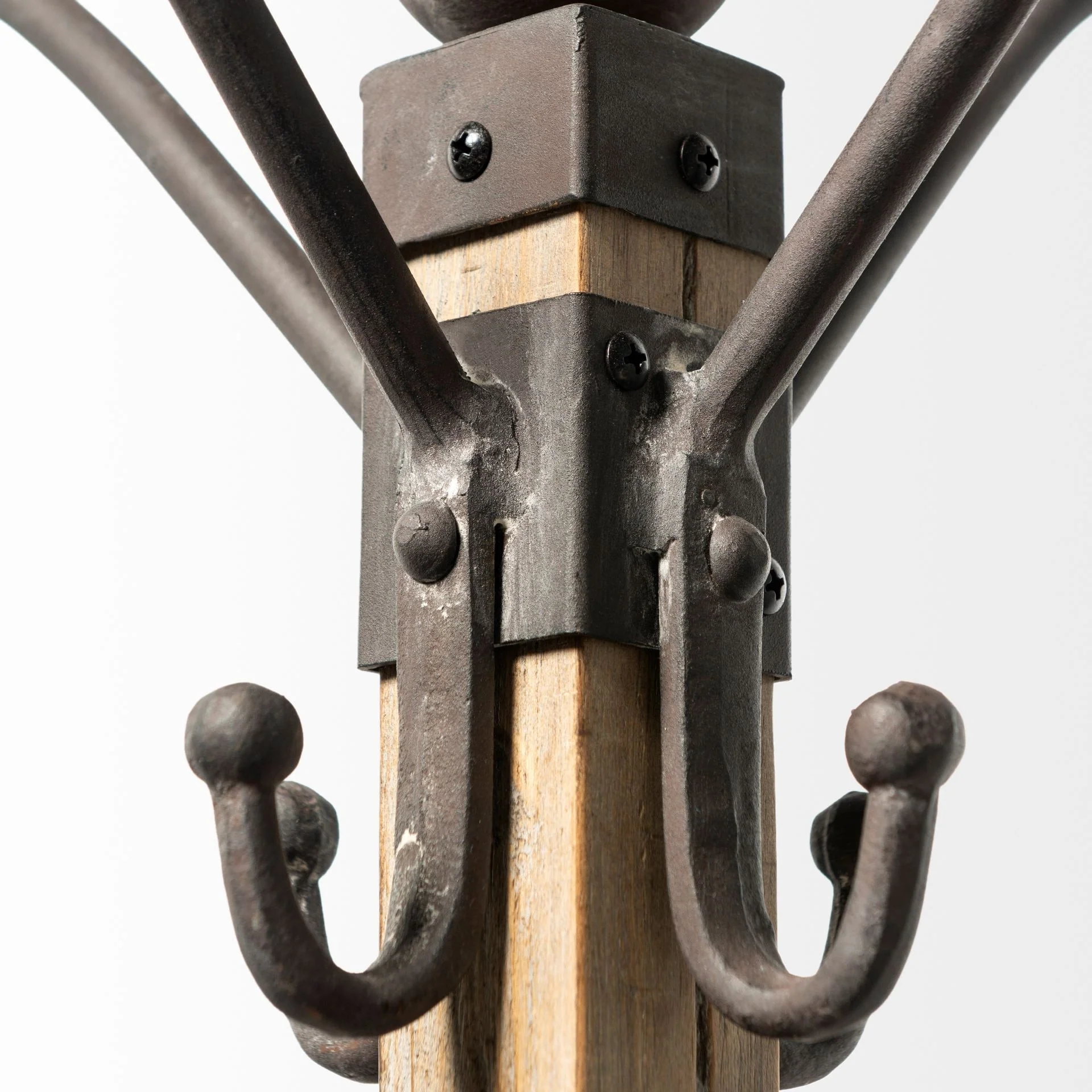 Lamda 22 x 75 Black Metal and Light Brown Wood Coat Rack - 22.0L x 22.0W x 74.5H