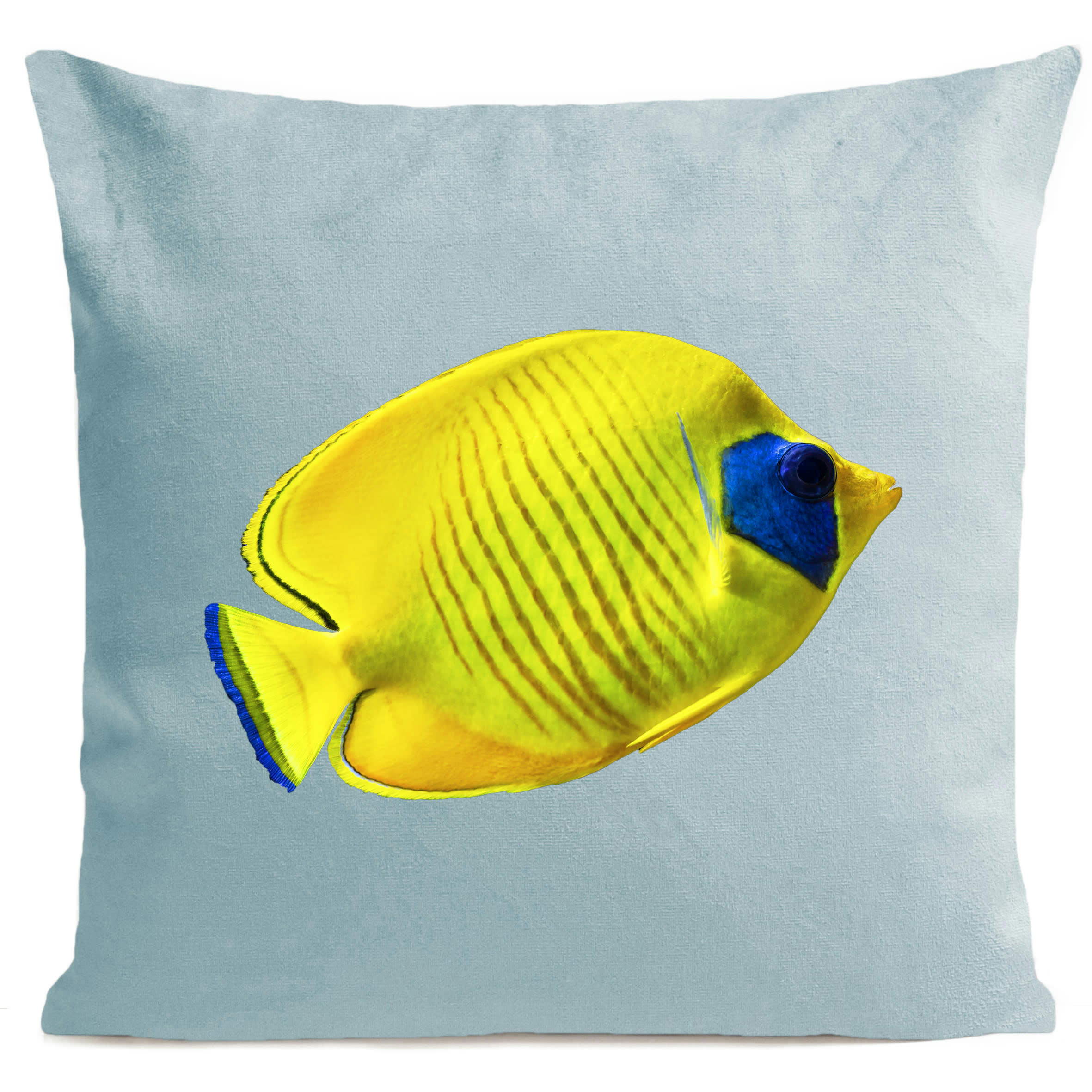 - Coussin poisson bord de mer suédine bleu 40x40cm