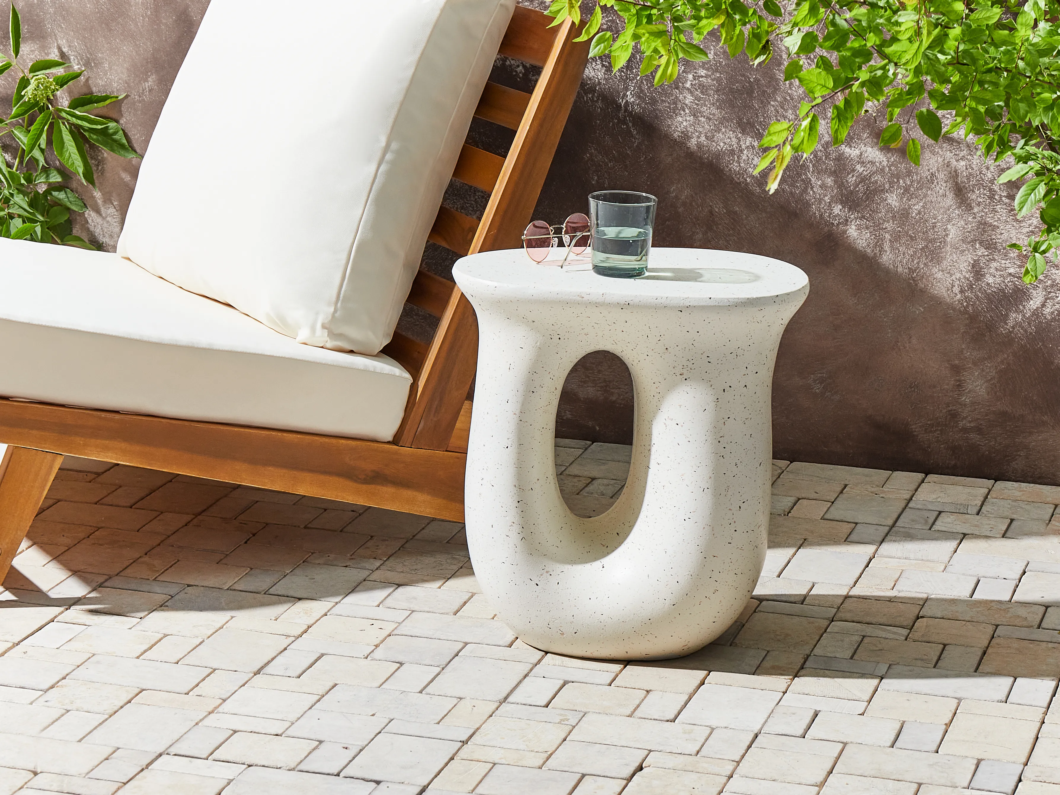 Side Table IDRO 42 cm 28 cm Terrazzo Effect White Terrazzo