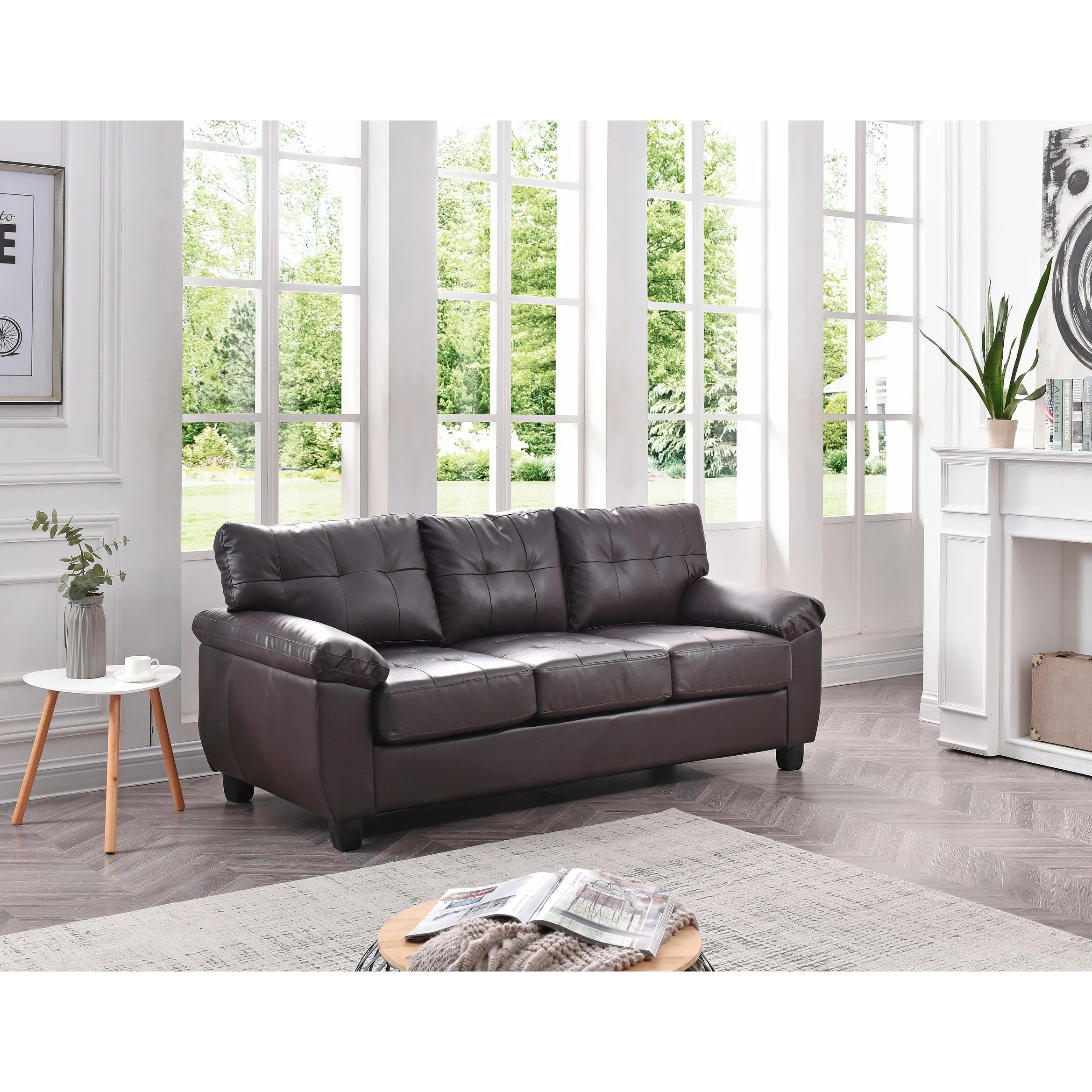 Gallant 78 in. W Flared Arm Faux Leather Straight Sofa - 33L x 78W x 35H