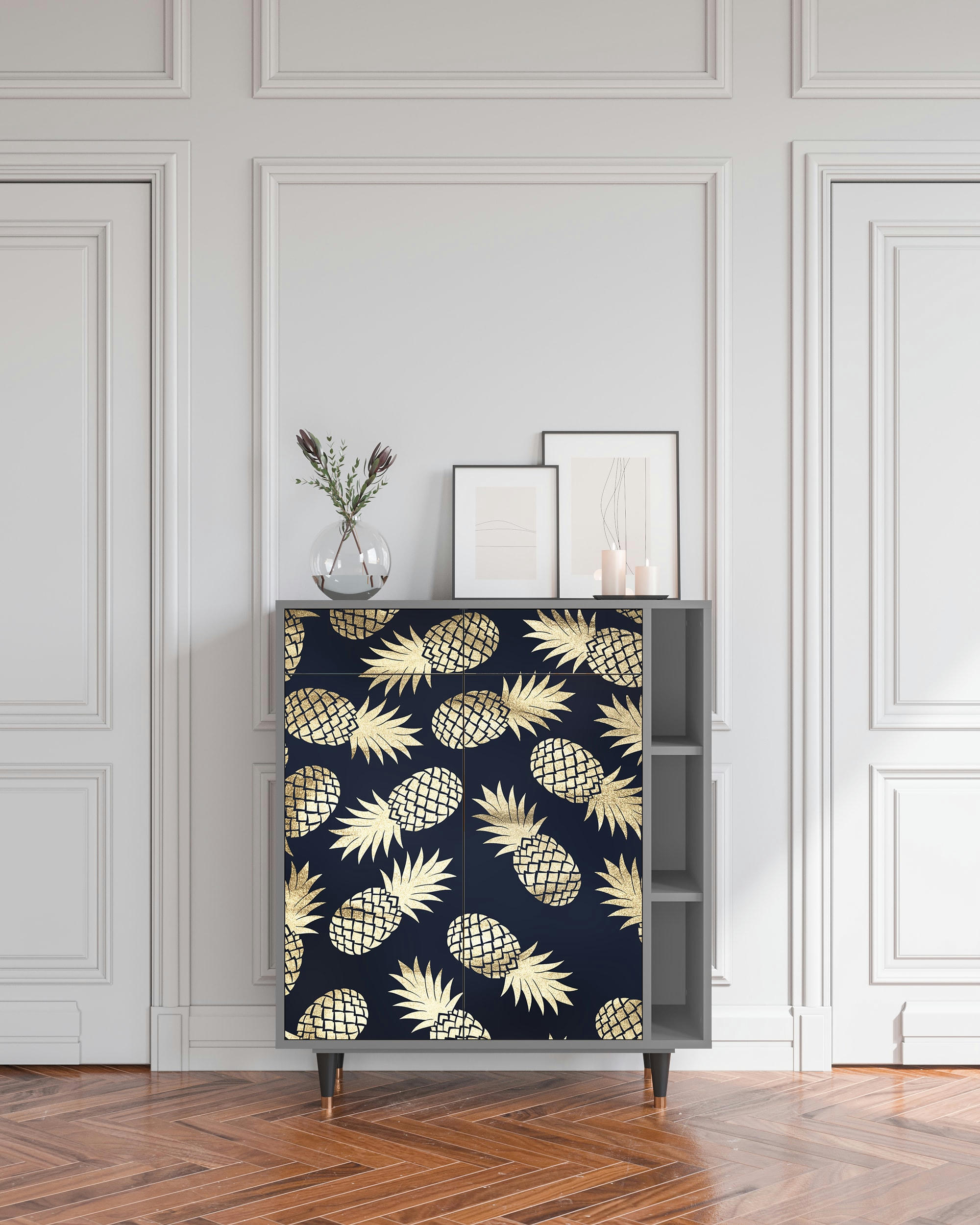 SUNNY PINEAPLE - Buffet  bleu et jaune 2 tiroirs et 2 portes L 94 cm