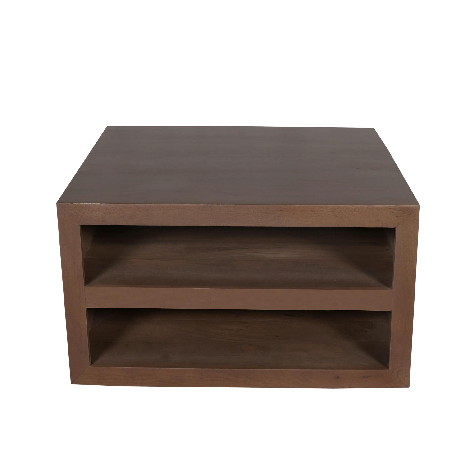 Table basse carrée effet noyer avec rangement MONTARO