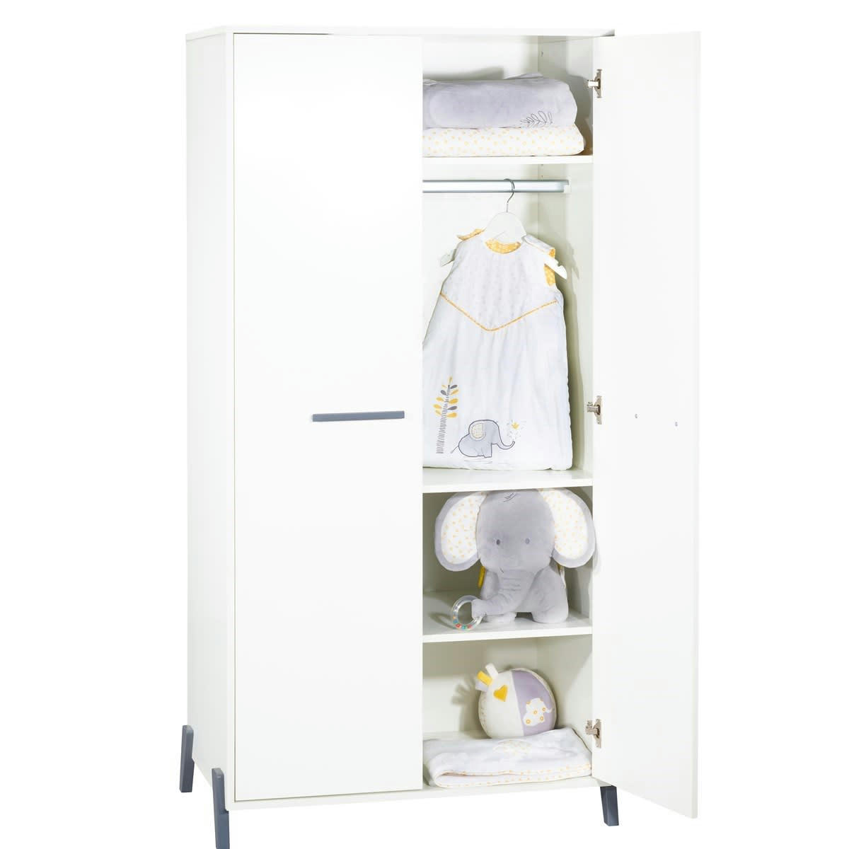 JOY - Armoire bébé 2 portes sur pieds en bois blanc