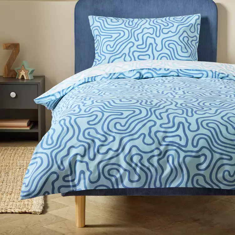 Habitat Squiggle Blue & White Kids Bedding Set - Single