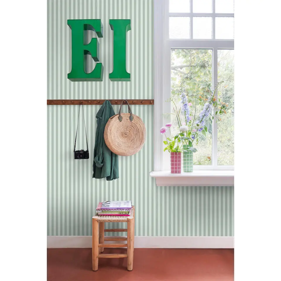 ESTAhome behang strepen vergrijsd groen - 53 cm x 10.05 m