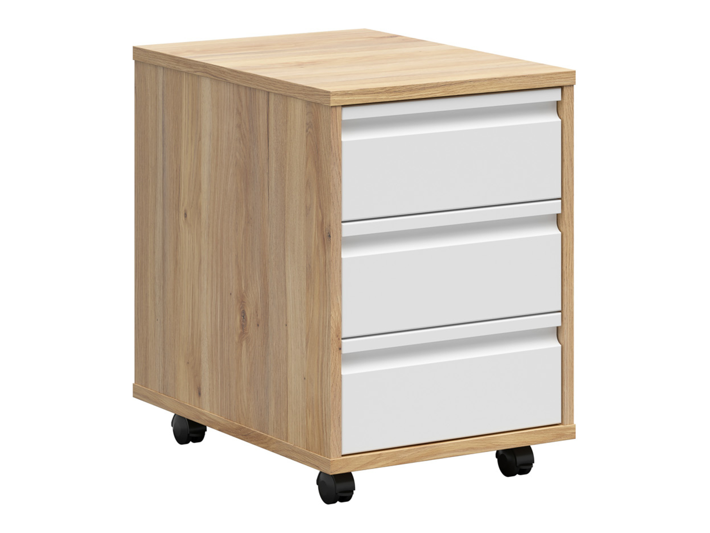 Kontenerek biurowy Reserve 43 cm mobilny z 3 szufladami dąb mauvella/biały