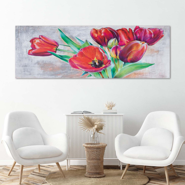 Feeby Obraz Bukiet czerwonych tulipanów 90x30