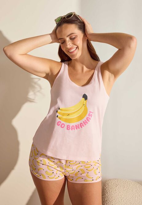 Womens Pink Bananas Cotton Short Pyjama Set