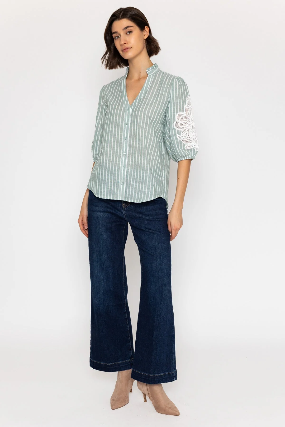 Cotton Blend Embroidered Shirt in Mint