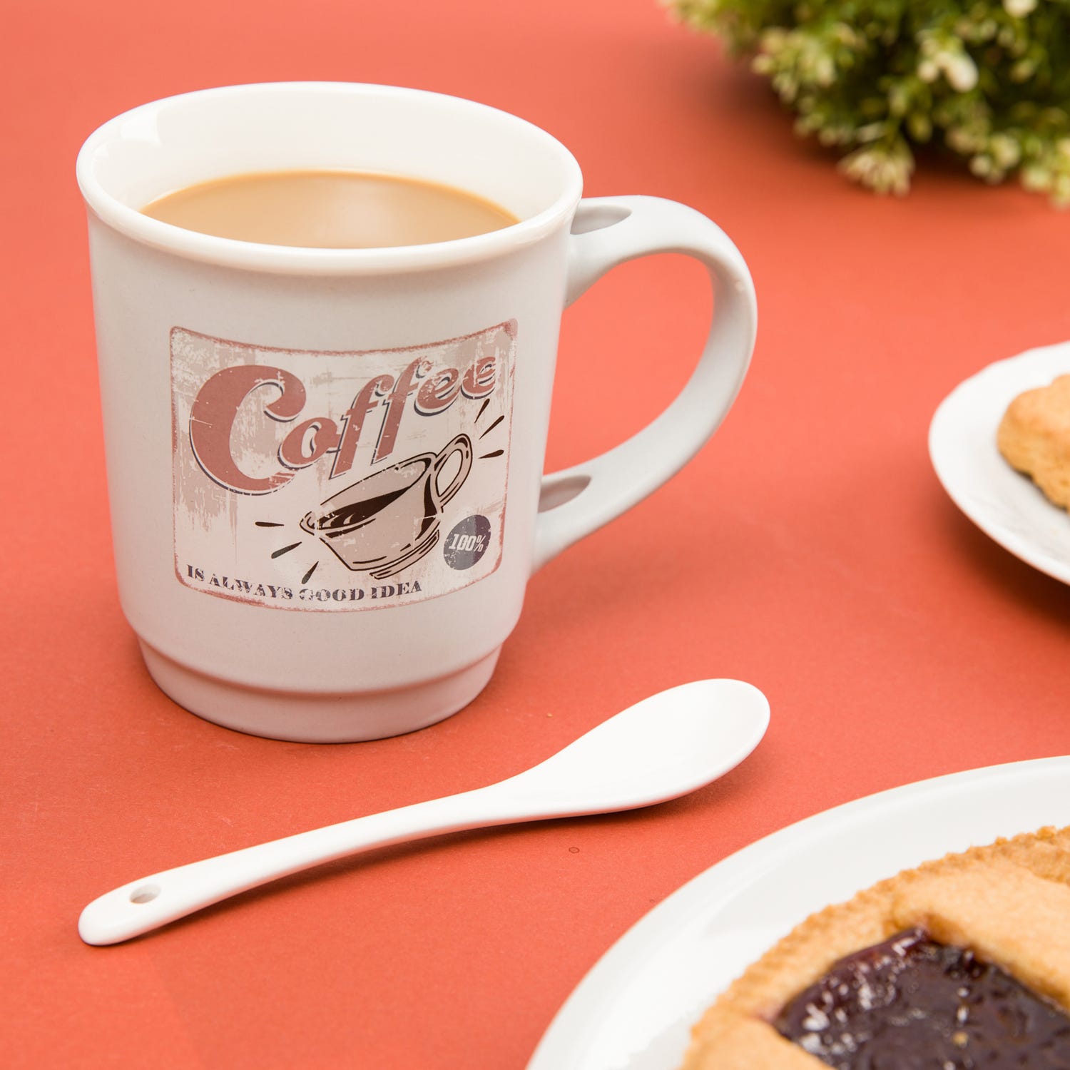Tazza mug conica 400 ml con cucchiaino in porcellana grigio