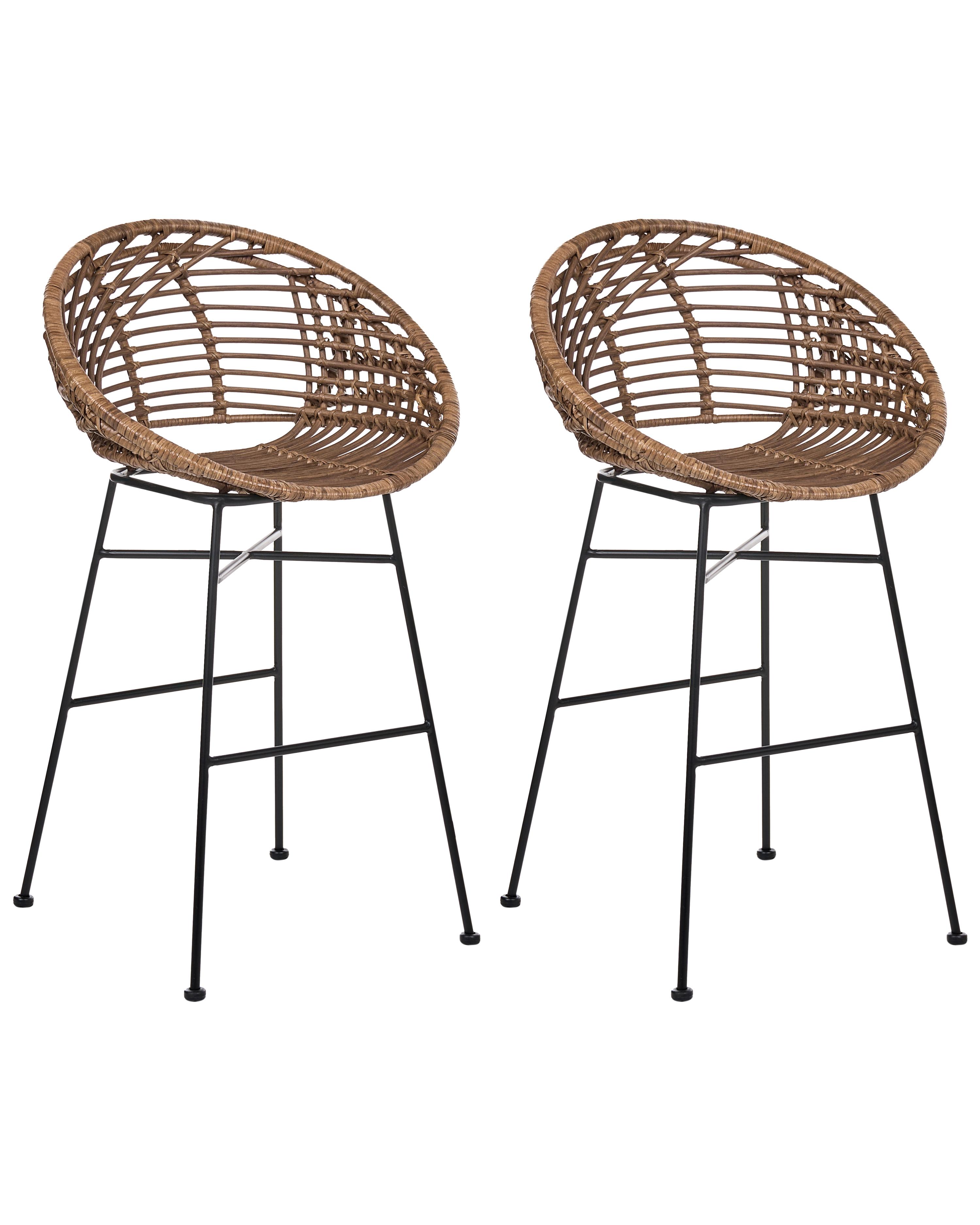 Set of 2 Bar Chairs WINDOM Rattan Brown