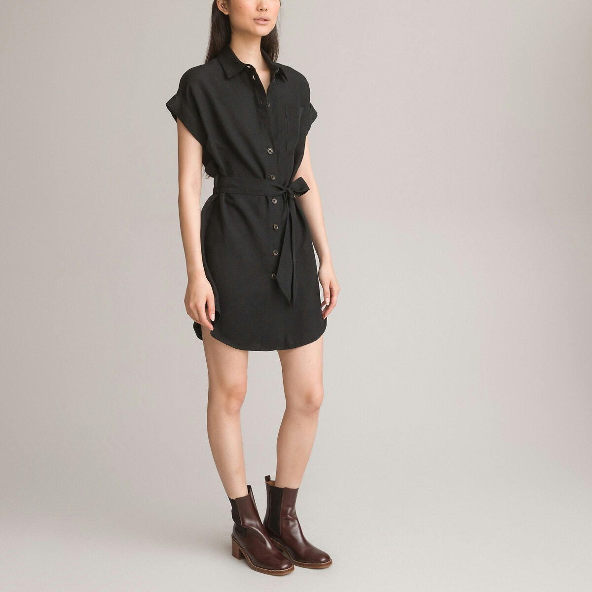 Robe-chemise courte, mélange lyocell et lin