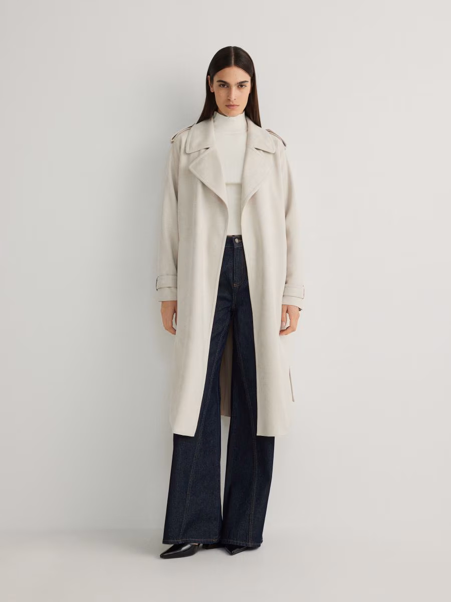Coat With Tie Waist Belt