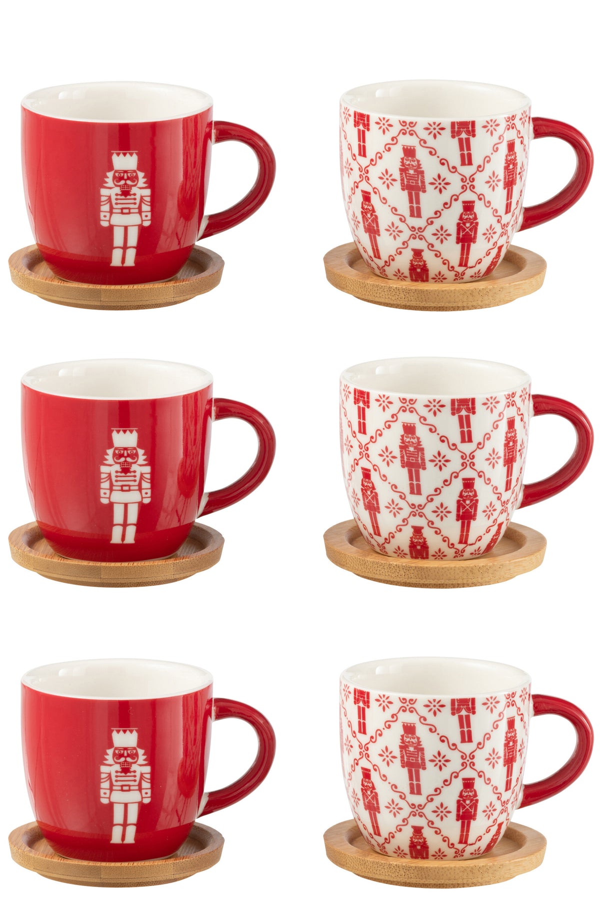 J-Line koffietas   schoteltje Notenkraker - bambou/keramiek - rood - giftbox van 6