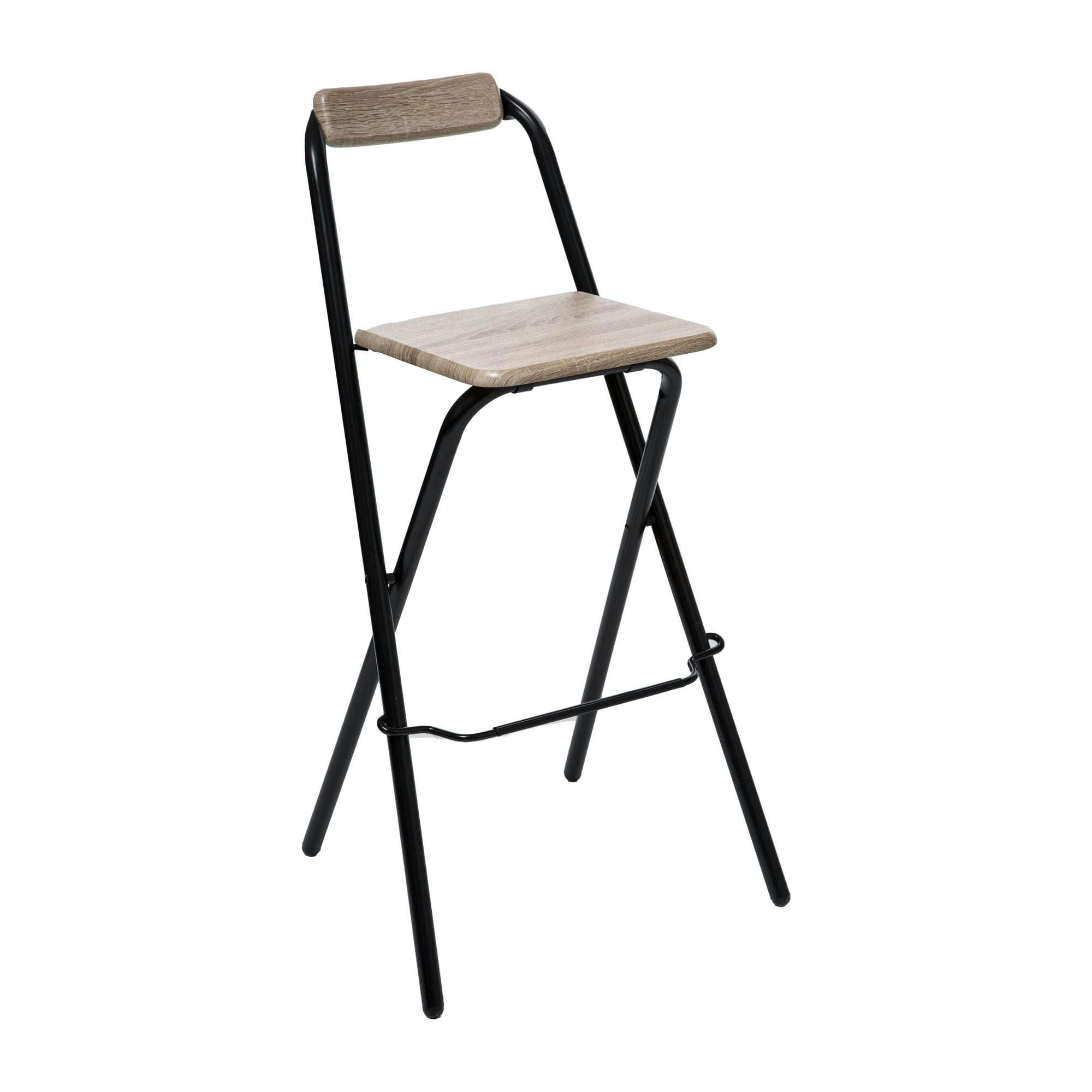 - Set de 2 Tabourets de bar bois et métal noir avec dossier pliable