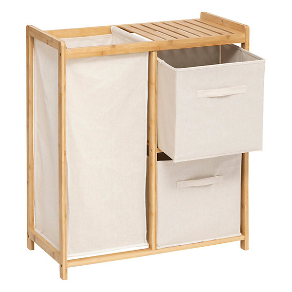 Etagère de salle de bain bambou avec panier à linge, Five Simply Smart Tidy Box