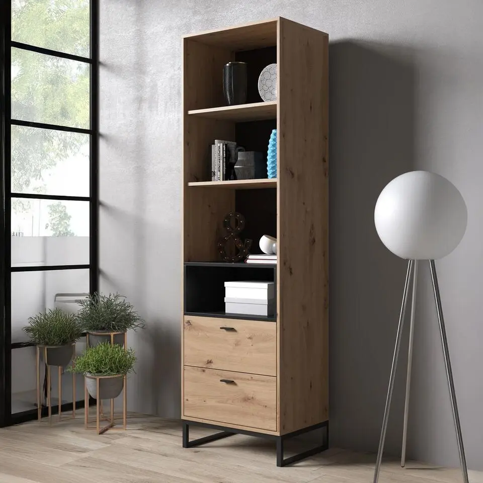 Meubella - Boekenkast Ozzy - Eiken - Zwart - 60 cm